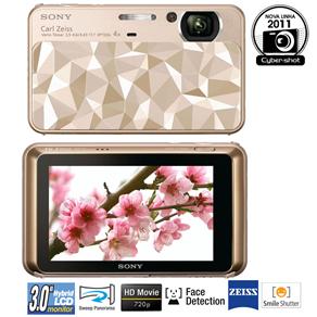 Câmera Digital Sony Cyber-Shot Desire DSC-T110D/N Dourada c/ 16.1 MP, LCD TFT 3", Foto Panorâmica, Smile Shutter e Face Detection