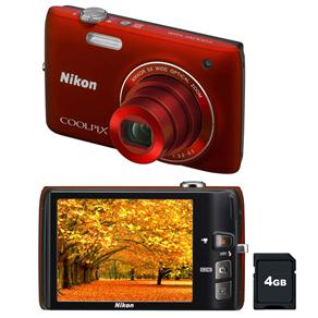 Câmera Digital Nikon Coolpix S4100 Vermelha c/ 14MP, LCD 3.0" Touch Screen, Zoom Óptico 5x, Detector de Faces/Sorrisos e Vídeos em HD + Cartão SD 4GB