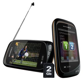 Celular Desbloqueado Claro Motorola MOTOTV EX139 Dual Chip c/ TV Digital/Analógica, Câmera 2MP, Bluetooth, Touch Screen, MP3, Rádio FM, Fone de ouvido