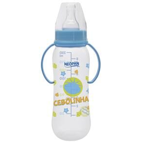 Mamadeira Neopan Turma da Mônica c/ Bico de Silicone, Alças e Tampa Protetora Azul - 250 ml