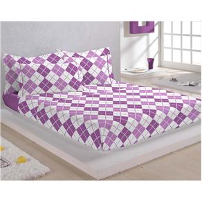 Jogo de Cama Solteiro Camesa Gráfica Xadrez 180 Fios - Lilás