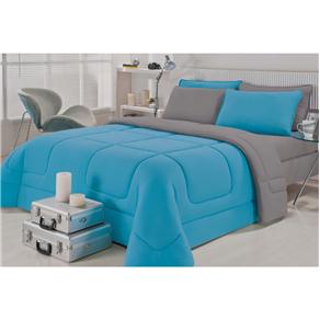 Jogo de Cama Solteiro Brilhante City Home Inverno - Cinza/Azul
