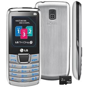 Celular Desbloqueado LG A290 Prata Tri Chip com Câmera 1.3MP, Bluetooth, Rádio FM, MP3, Fone de Ouvido e Cartão 2GB