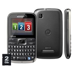 Celular Desbloqueado Motorola MOTOKEY 3 - CHIP Preto Cromo Câmera 2MP, QWERTY, MP3, Rádio FM, Bluetooth, Fone de Ouvido e Cartão de 2GB
