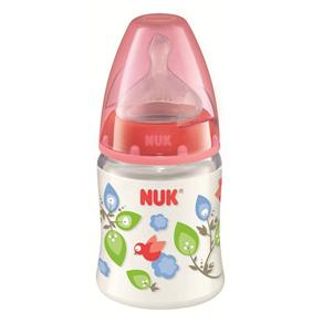Mamadeira Nuk First Choice Birds Vermelha com Bico de Silicone e Tampa Protetora Tam. 1 - 150 ml