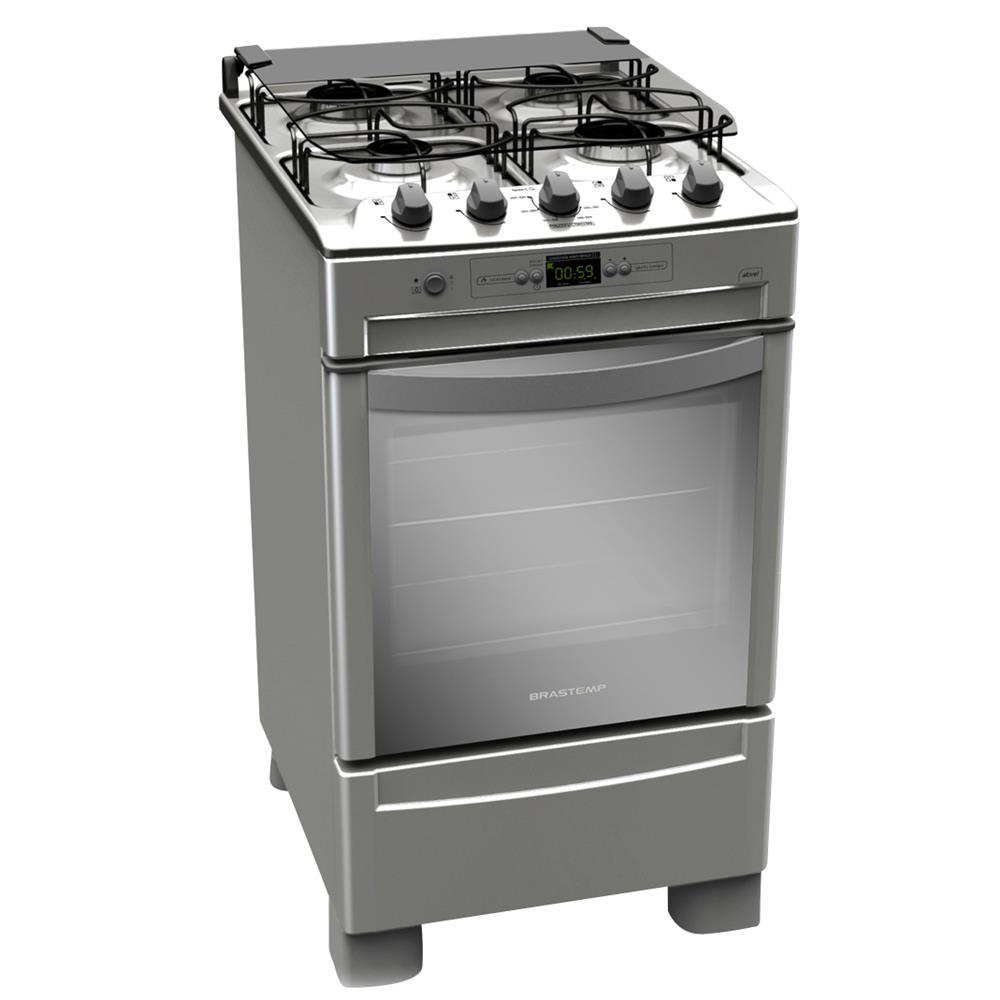 Fogão Brastemp 4 Bocas Ative! Timer BF750BR Inox Piso 4 Bocas no