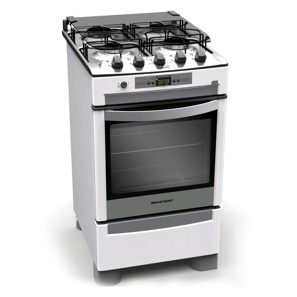 Fogão Brastemp 4 Bocas Ative! Timer Grill BF850B Piso 4 Bocas no