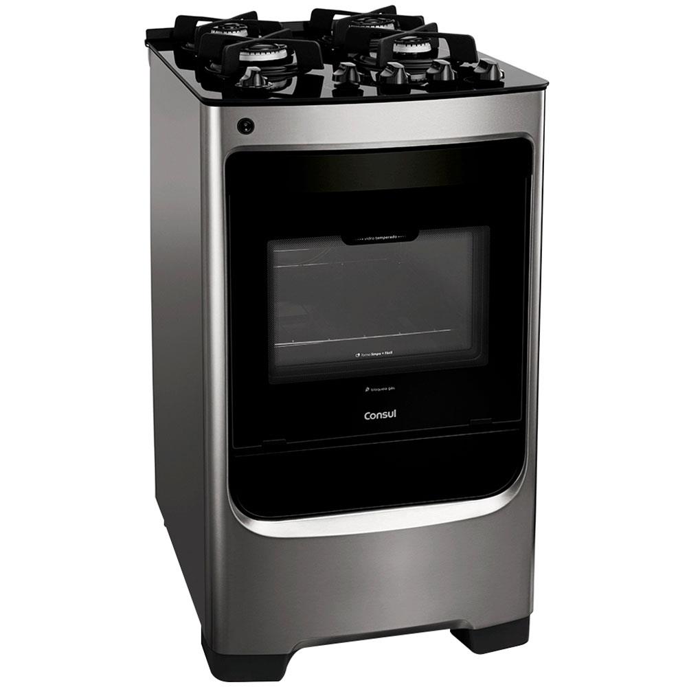 Fogão 4 Bocas Consul CFO4VAR com Mesa em Vidro Inox Piso 4 Bocas no