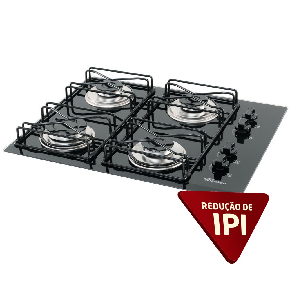 Cooktop a Gás 4 Bocas Fischer Mesa em Vidro Bisotê Cooktops no