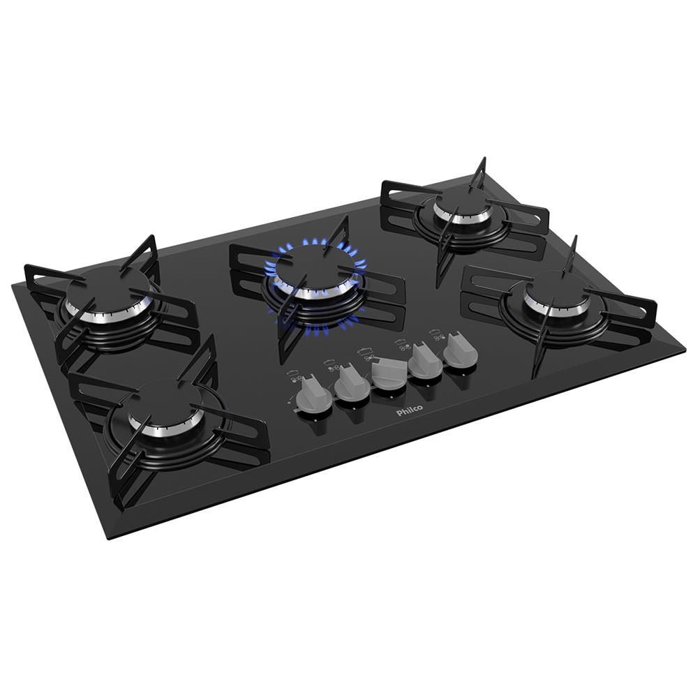 Cooktop a Gás Philco 5 Bocas Chef 5 Bisote Bivolt Preto 5 Bocas no