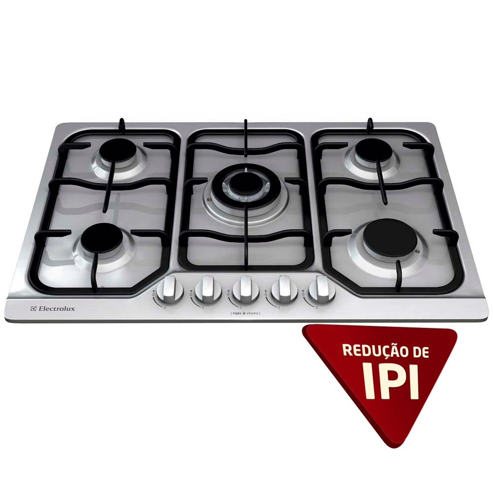 Cooktop 5 Bocas Electrolux GX75T c/ TriplaChama Inox 5 Bocas no