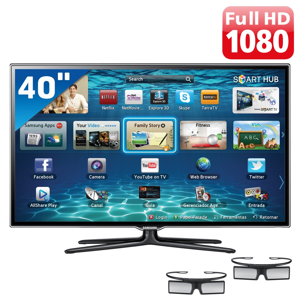 TV 40" Slim LED 3D Samsung Série 6 ES6500 UN40ES6500GXZD Full HD com ...