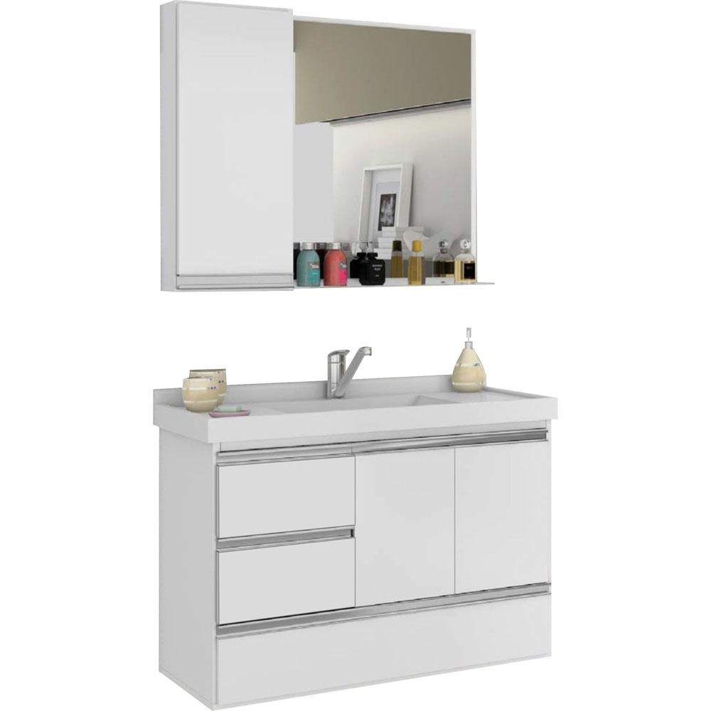 Gabinete para Banheiro Cerocha Dubhe com Cuba, Espelho e Armário Lateral Co -> Gabinete De Banheiro Bonatto Gabinete para Banheiro Cerocha Dubhe com Cuba, Espelho e Armário Lateral Co -> Gabinete De Banheiro Bonatto