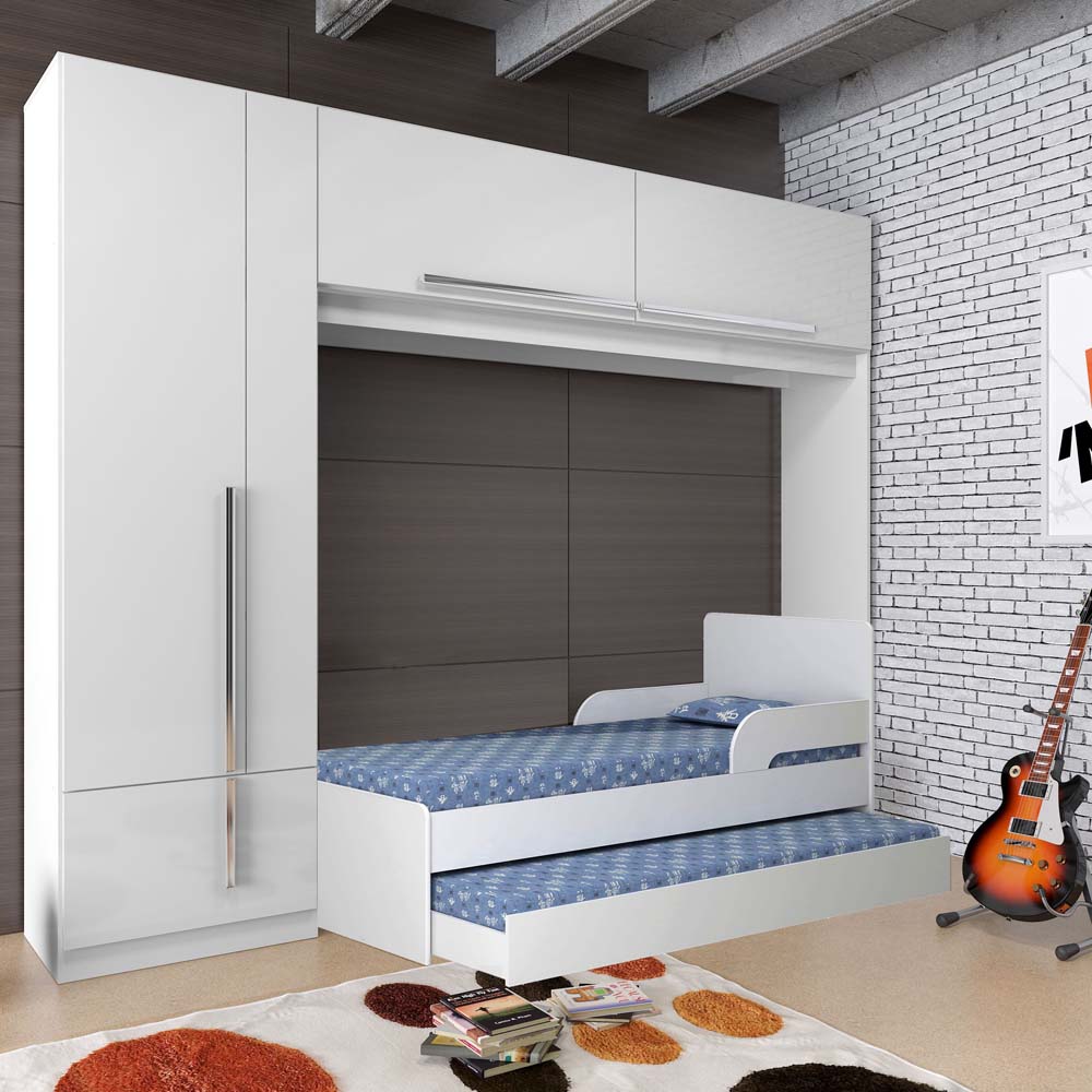 Guarda Roupa Multimóveis com 3 Portas e 1 Gaveta Branco + Cama Bibox Solteiro Multimoveis Aparador Pequeño Salon ~ Guarda Roupa Multimóveis com 3 Portas e 1 Gaveta Branco + Cama Bibox Solteiro Multimoveis