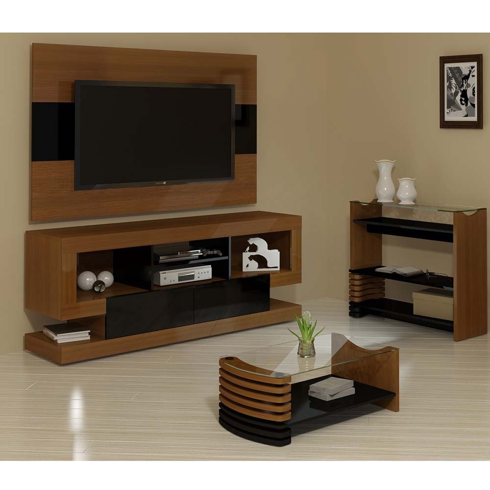Rack Artely Cayenne 2345 + Painel Artely Florence + Mesa de Centro Artely Sonatta 2325 Aparador Imbuia Com Preto ~ Rack Artely Cayenne 2345 + Painel Artely Florence + Mesa de Centro Artely Sonatta 2325