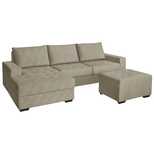 Sofá 3 Lugares American Comfort América com Chaise Lado Esquerdo + Puff