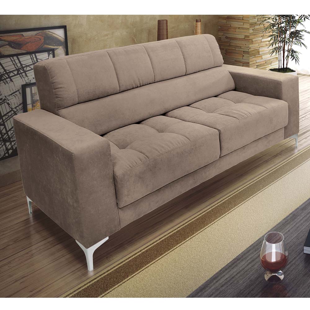 Sofá 3 Lugares Linoforte Linea Tecido Suede e Assento Retrátil Sofás