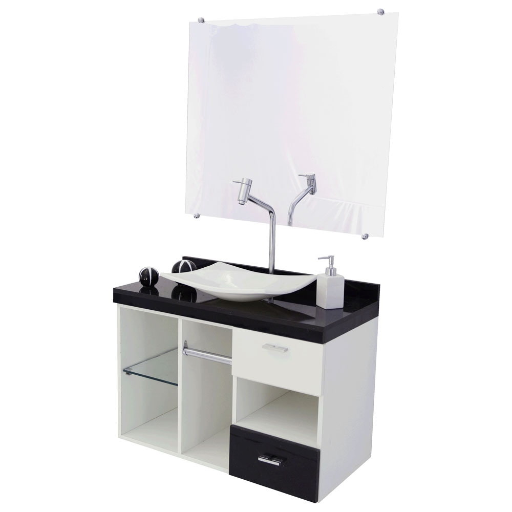 Gabinete para Banheiro Vtec Orion com Cuba e Espelho 57 x Aparador Adega Branco ~ Gabinete para Banheiro Vtec Orion com Cuba e Espelho 57 x