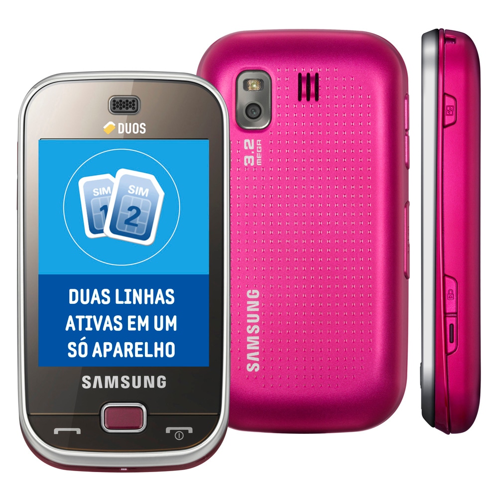 Samsung Duos Touch Rosa Celular Desbloqueado c/ Leitor de Dois Chips ...