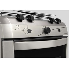 O fogão é muito seguro fogão Continental 4 bocas Novitá FGCT004PN Inox botões