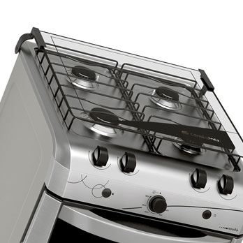 Ele é fácil de ser limpo fogão Continental 4 bocas Novitá FGCT004PN Inox mesa