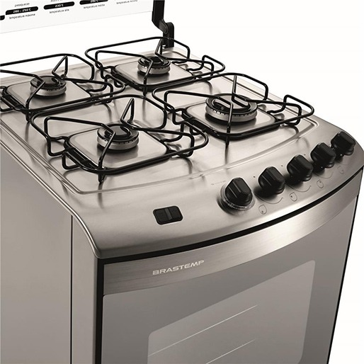 Mesa plana e grades individuais Fogão Brastemp Clean Maxi Quatro bocas