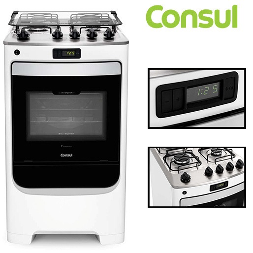 Fogão Consul 4 Bocas CFO4TAB com Timer Digital Fogão Consul 4 Bocas CFO4TAB Timer Digital Branco