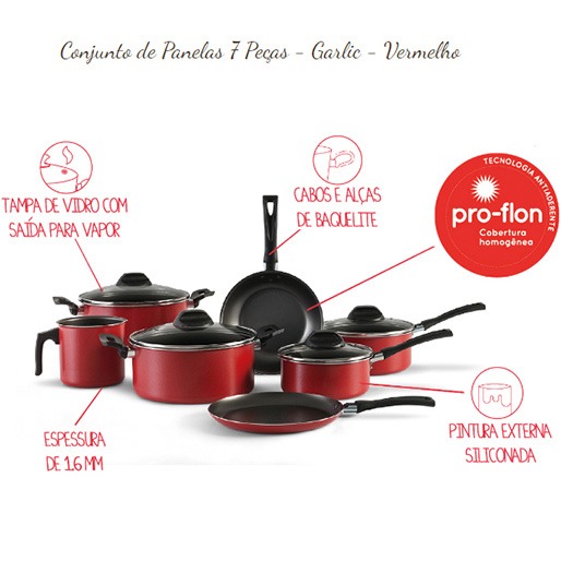 Jogo de Panelas Brinox Garlic - Vermelho Jogo Panelas Brinox Garlic