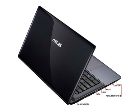 Conexões do notebook Asus X45C VX077H notebook Asus X45C VX077H conexões