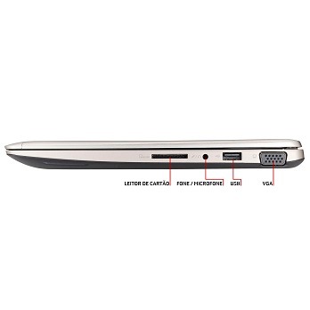 O notebook Touch Asus VivoBook S200E CT166H de lado” notebook Touch Asus VivoBook S200E CT166H de lado