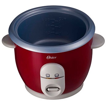 Interior da panela elétrica de arroz Oster com bandeja para vapor Vermelha panela elétrica de arroz Oster com bandeja para vapor Vermelha interior