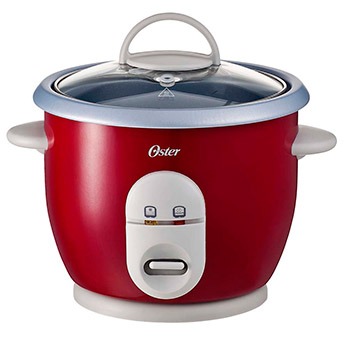 A panela elétrica de arroz Oster com bandeja para vapor Vermelha panela elétrica de arroz Oster com bandeja para vapor Vermelha