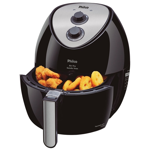 Alimentos crocantes e sequinhos em 1400W de potência fritadeira philco air fry potência 1400w