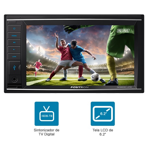 Central Pósitron com tela LCD touch de 6,2 polegadas e TV Digital integrada Central Multimídia SP8830 Tela 6,2''