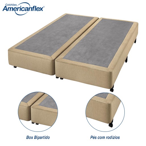 Confeccionada com madeira Pinnus cama box king size colchão americanflex prime base bipartida