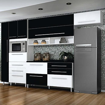 Sua cozinha mais moderna balcão triplo Bartira Glamour Branco e Preto design