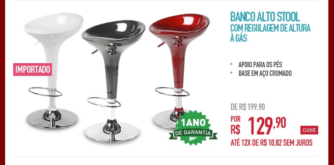 Banco Alto Stool com Regulagem de Altura à Gás