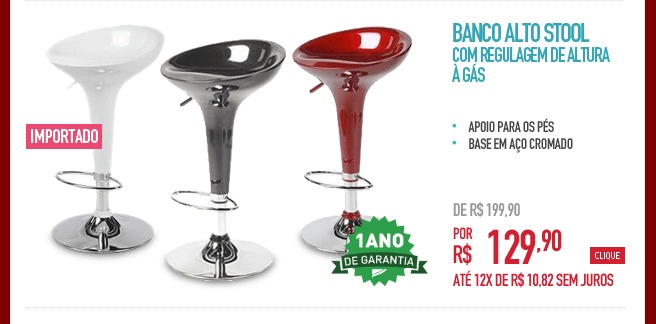 Banco Alto Stool com Regulagem de Altura à Gás