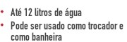 Até 12 litros de água Pode ser usado como trocador e como banheira