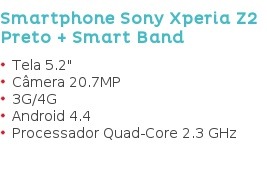 Smartphone Sony Xperia Z2 Preto + Smart Band  Tela 5.2"  Câmera 20.7MP  3G/4G  Android 4.4  Processador Quad-Core 2.3 GHz