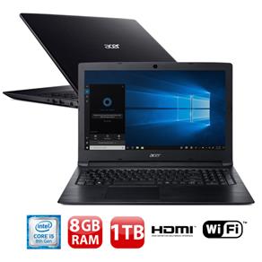 Notebook Acer Core i5-8250U 8GB 1TB Tela 15.6” Windows 10 Aspire A315-53-C5X2