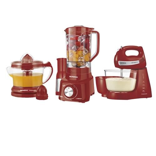 Menor preço em Conjunto Especial Mondial KT-96 Red Premium (Espremedor Premium + Batedeira Bella Massa Inox + Liquidificador Turbo L-900)