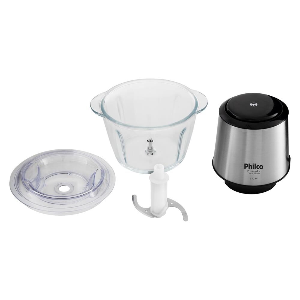 Processador de Alimentos Philco Inox Glass PPS01I com 350W – Preto/Inox - 110V - 7