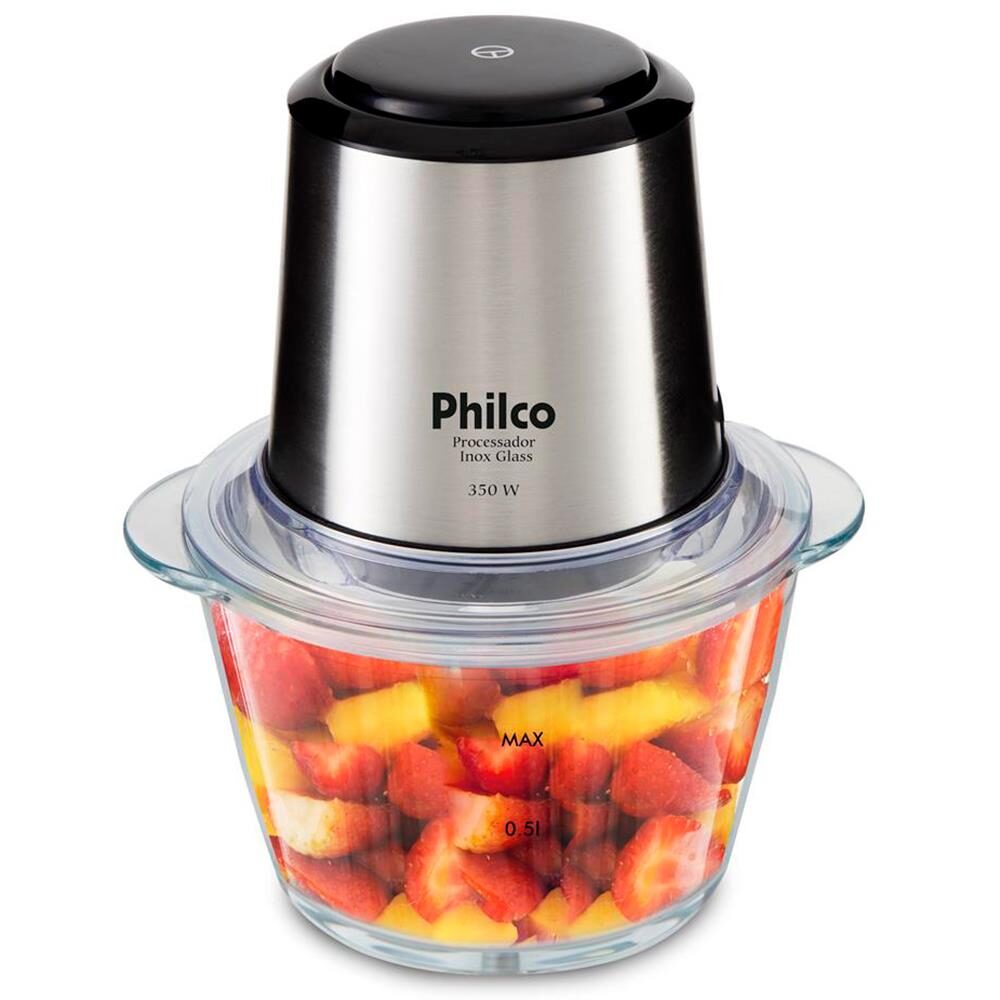 Processador de Alimentos Philco Inox Glass PPS01I com 350W – Preto/Inox - 110V - 11