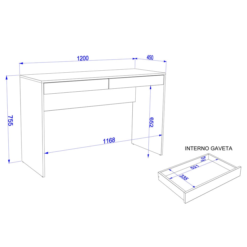 Mesa para Computador ou Escritório Politorno Lindóia com 2 Gavetas - Tabaco - 2