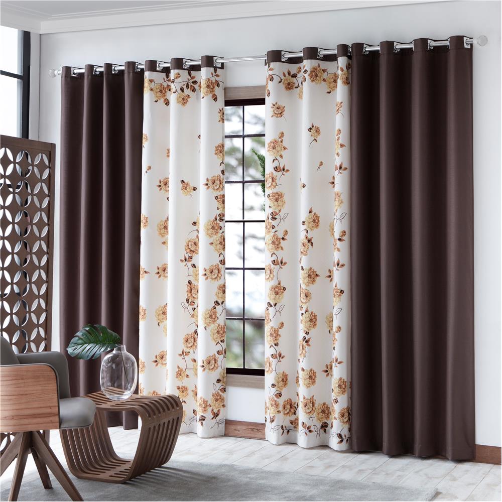 Cortina Sultan Ruanda Tecido Liso e Estampado 300x250cm – Chocolate/Estampado