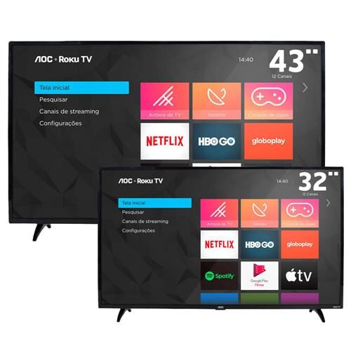Menor preço em AOC Roku TV Smart TV LED 43” 43S5195/78 + AOC Roku TV Smart TV LED 32” 32S5195/78