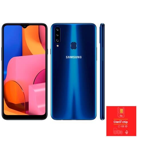 Menor preço em Smartphone Samsung Galaxy A20s Azul + Triplo Chip Claro ODA 4G Universal Pré/Controle