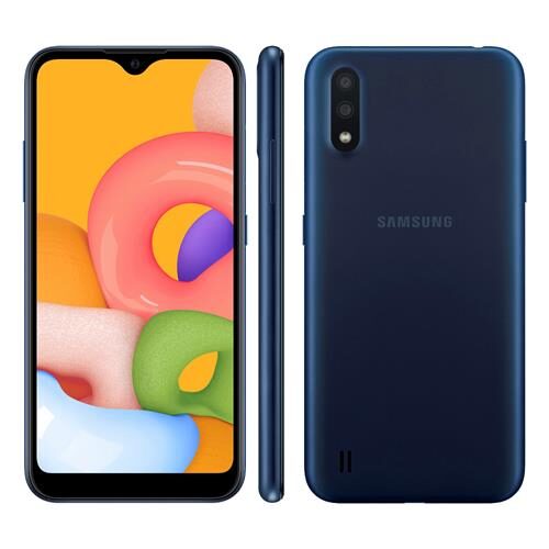 Menor preço em Smartphone Samsung Galaxy A01 Azul 32GB, Tela Infinita de 5.7", Câmera Traseira Dupla, Android 10.0, Dual Chip e Processador Octa-Core