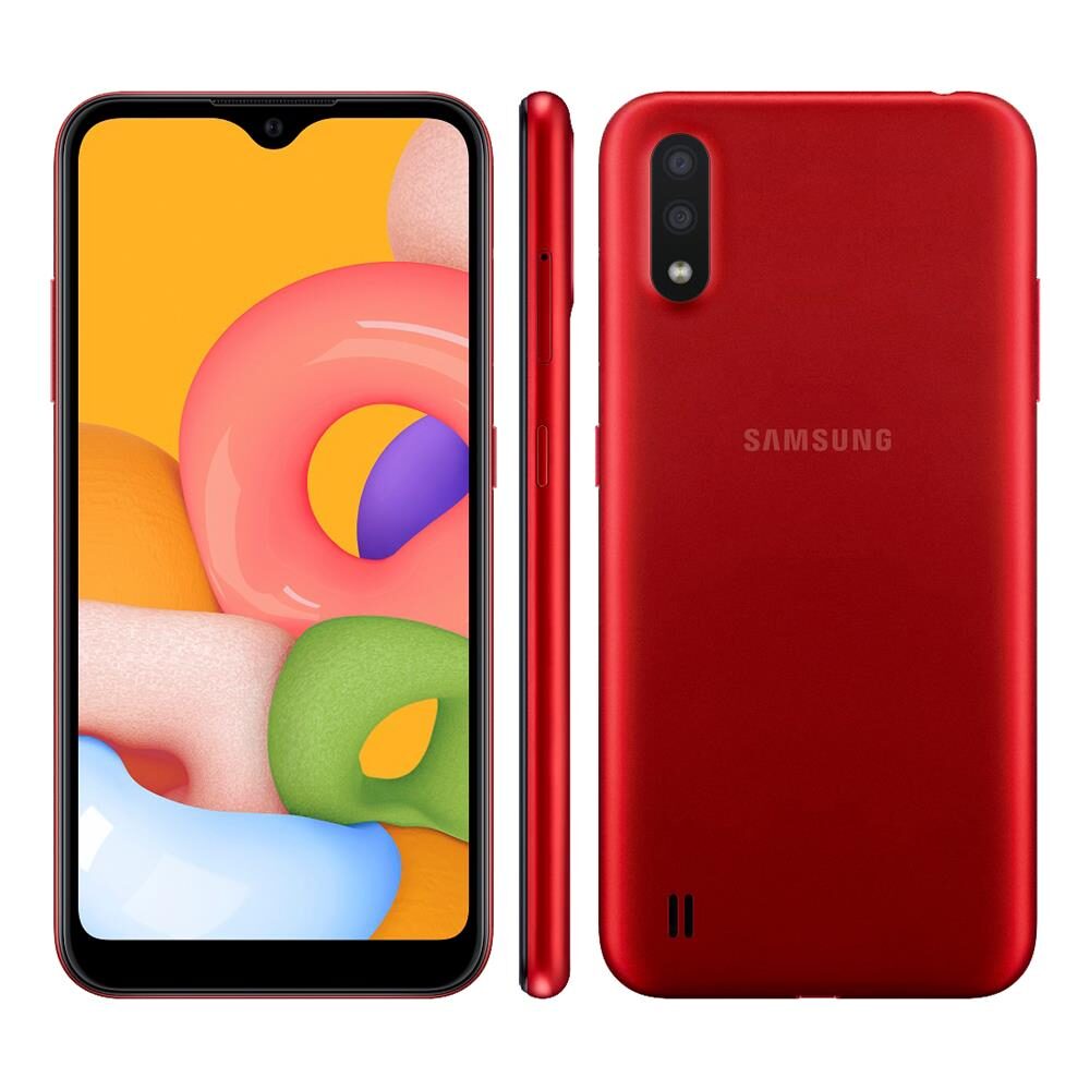 Smartphone Samsung Galaxy A01 Vermelho 32GB, Tela Infinita de 5.7", Câmera Traseira Dupla, Android 10.0, Dual Chip e Processador Octa-Core
